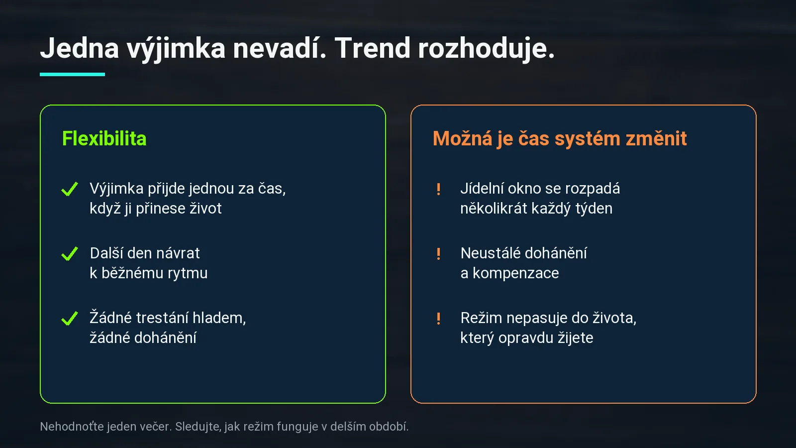 Jedna výjimka je flexibilita. Režim, který se rozpadá každý týden, je signál ke změně.